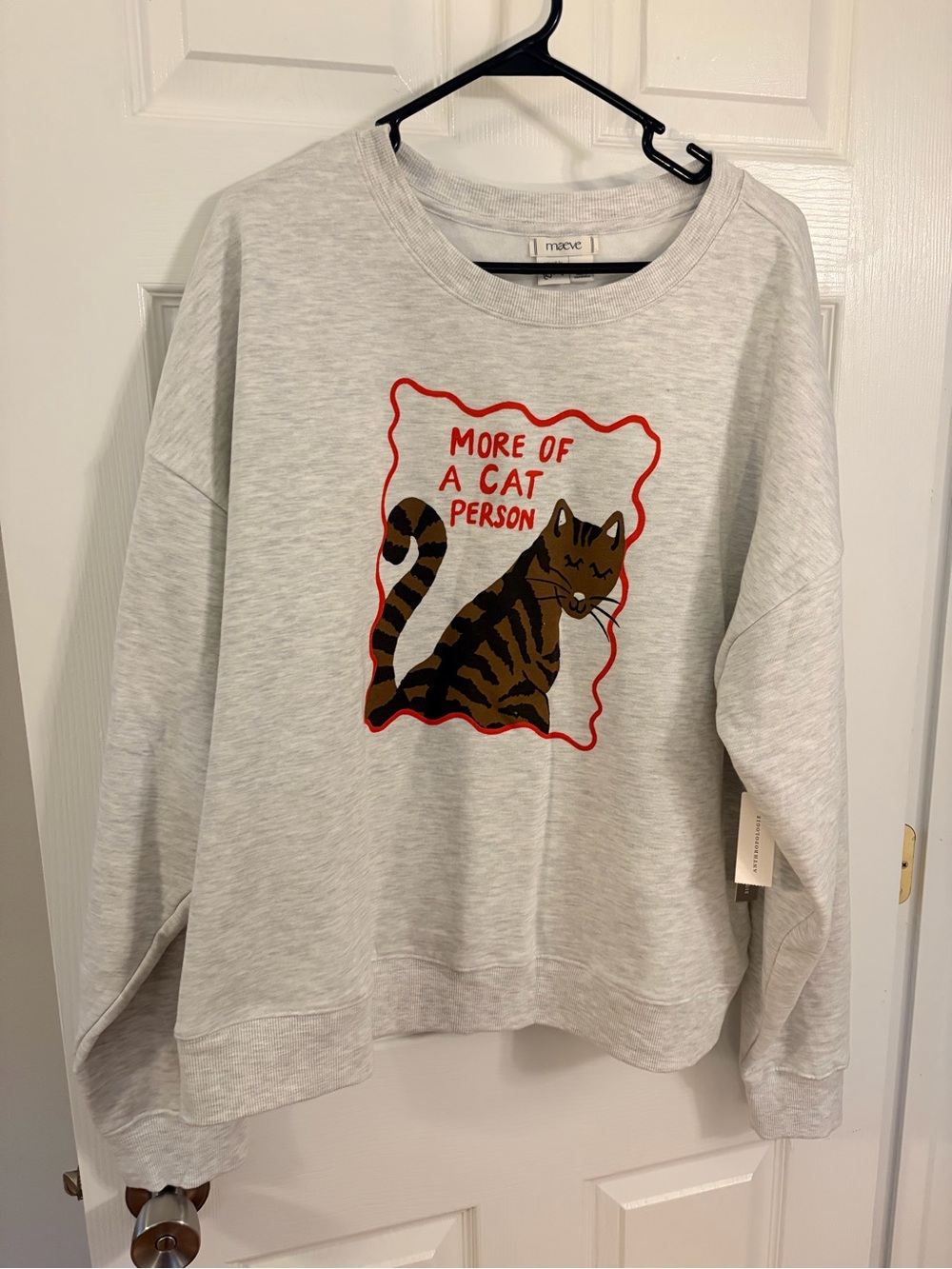 Maeve Light Gray Crewneck Sweatshirt with Red-Outline Cat Graphic